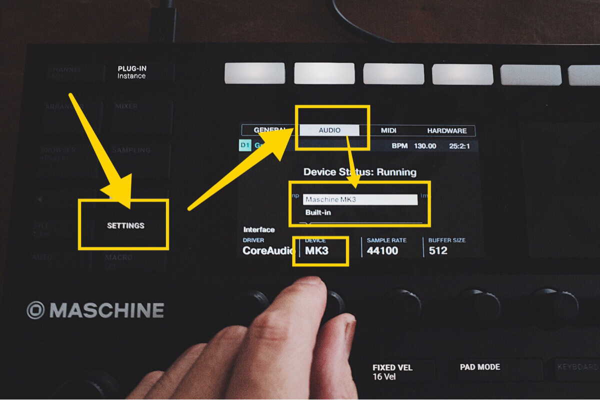 本体の設定からオーディオデバイスをMaschineに設定