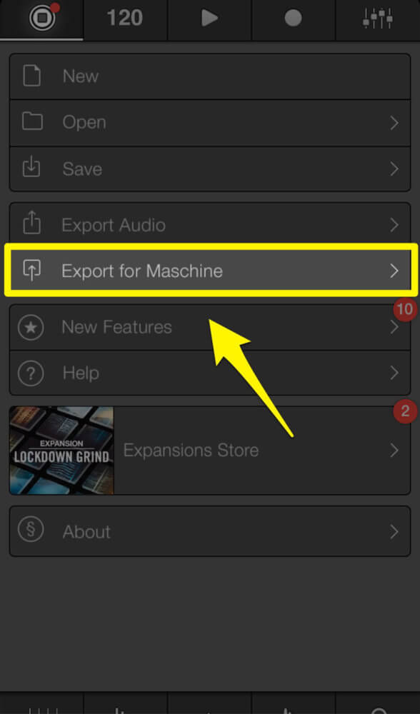 真ん中の方にある【Export for Maschine】を選択します。